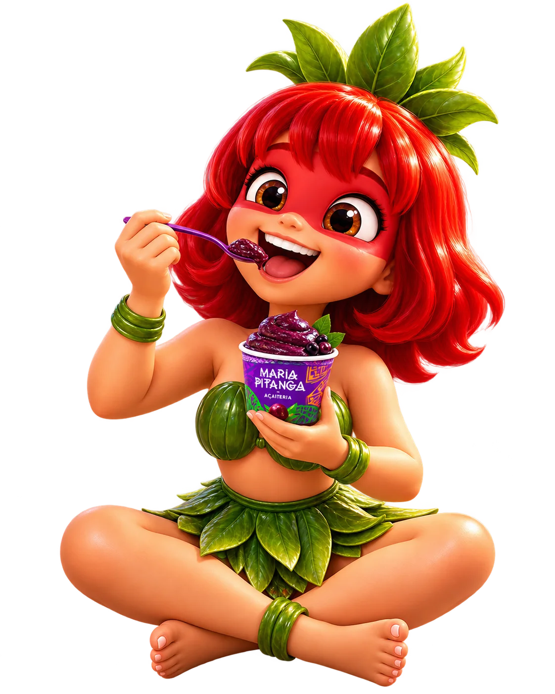Mulher saboreando um açaí Maria Pitanga